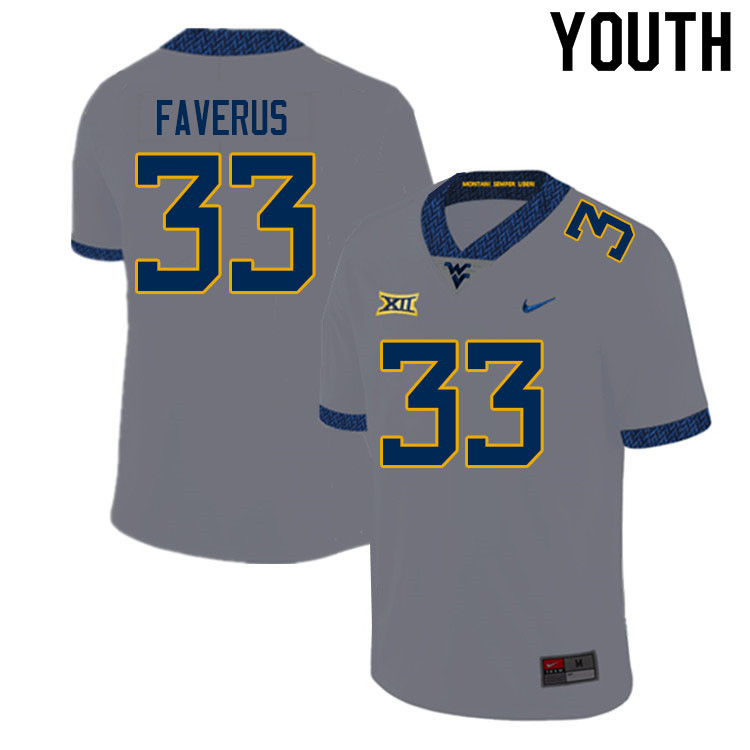 Youth #33 Jairo Faverus West Virginia Mountaineers College Football Jerseys Sale-Gray - Click Image to Close